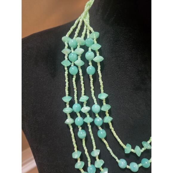 Women's Multi Layer Green Beaded Necklace Lobster Claw Clasp Statement Jewelry - Picture 5 of 6